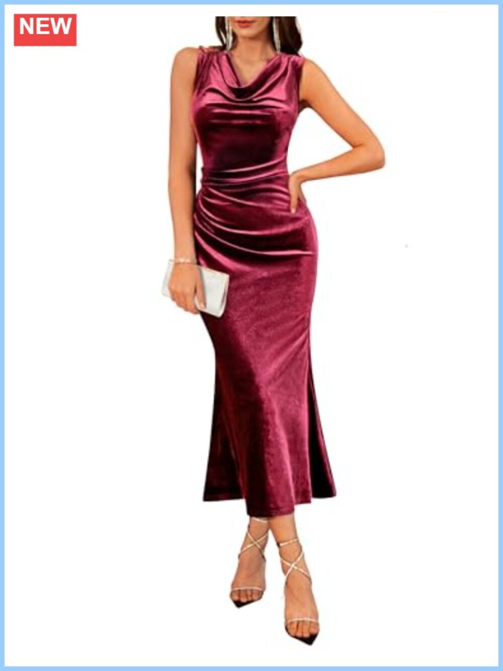 Velvet Cowl Neck Sleeveless Mermaid Maxi Formal Cocktail Dress